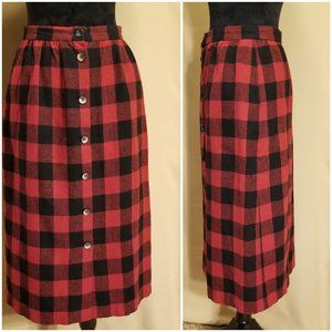 Vintage GARLAND, USA-Made, Red & Black Buffalo Check, Wool/Poly, Straight Skirt